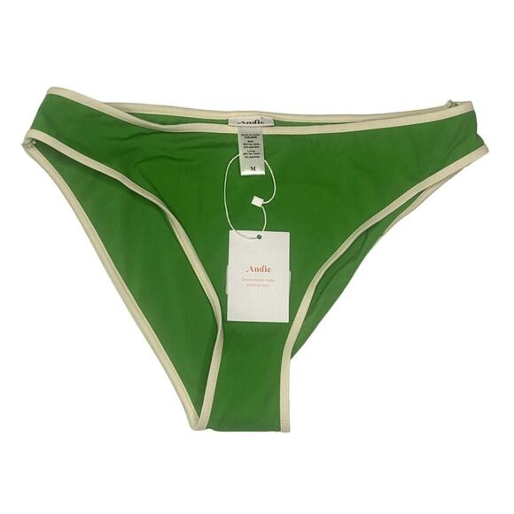 NWT Andie The Bells 90's Medium Rise Bottom Swimsuit Bottom Piping M Green #3308 - Picture 1 of 15